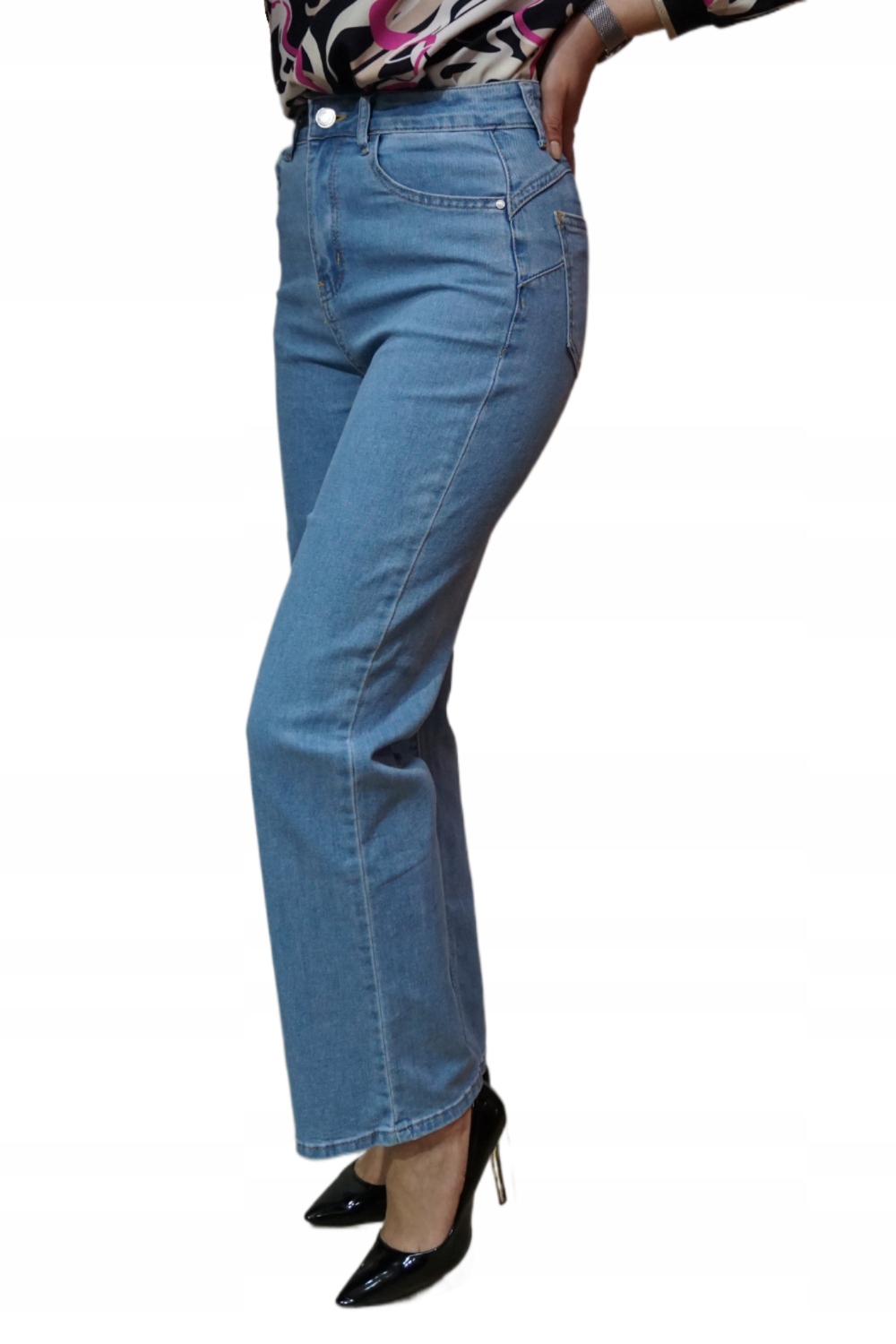 JEANSY DAMSKIE PROSTE SZEROKIE NOGAWKI PUSH UP WIDE LEG SPODNIE M Marka inna