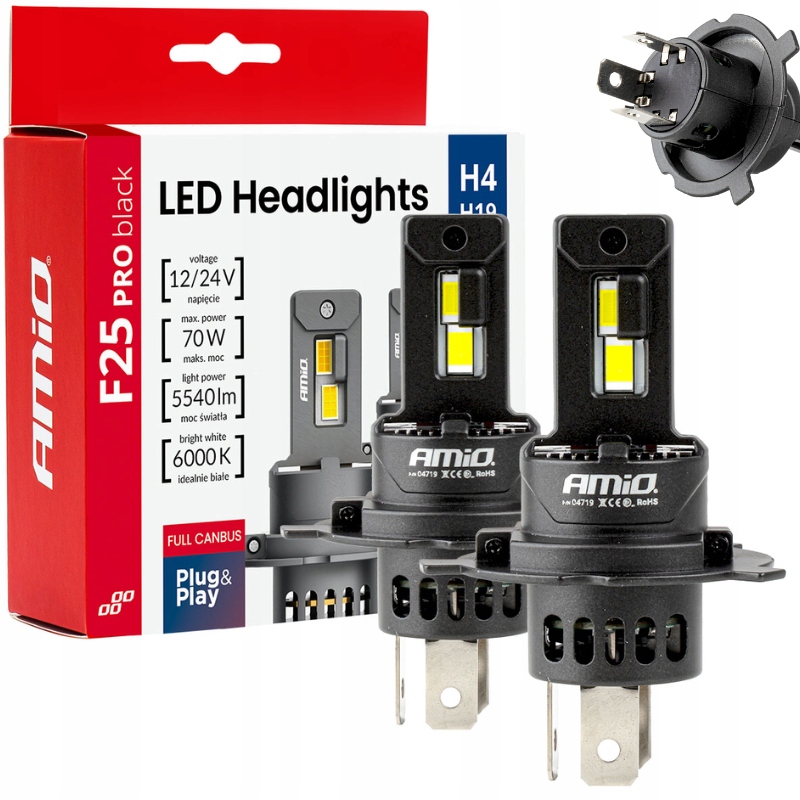 Autožárovky H4 Led F25 Canbus Black 70W 12V 24V 2KS Žádná Chyba