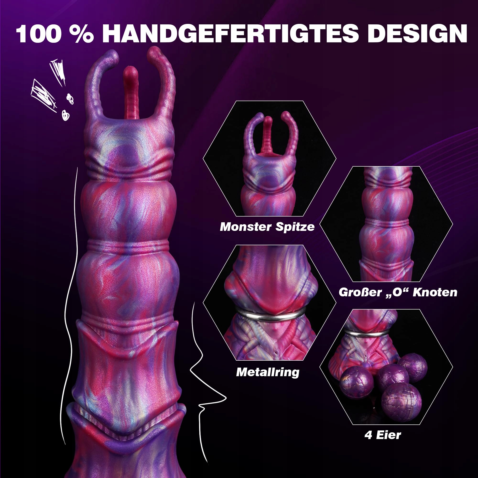 MONSTER Dildo XXL Ovipositor Fantasy Anal Plug Smok Wibrator 27cm — miniatura 5