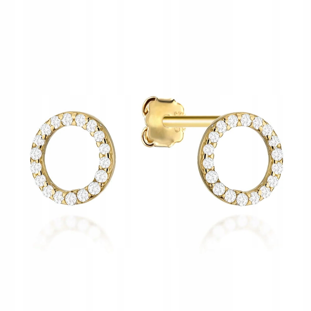 Náušnice zlaté 585 malé kroužky zdobené bílými zirkony tyčinka
