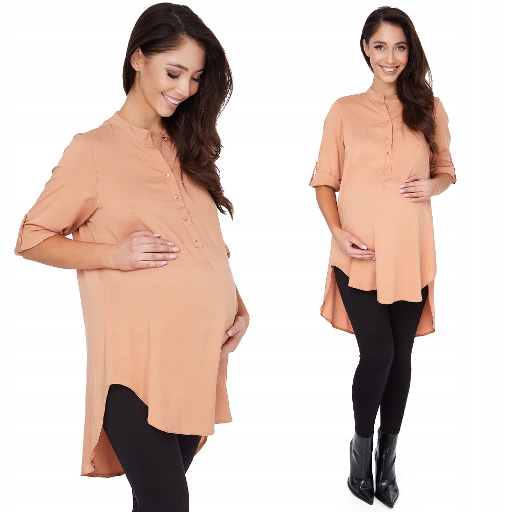 CIĄŻOWA DŁUGA ASYMETRYCZNA TUNIKA camel ** R - 36