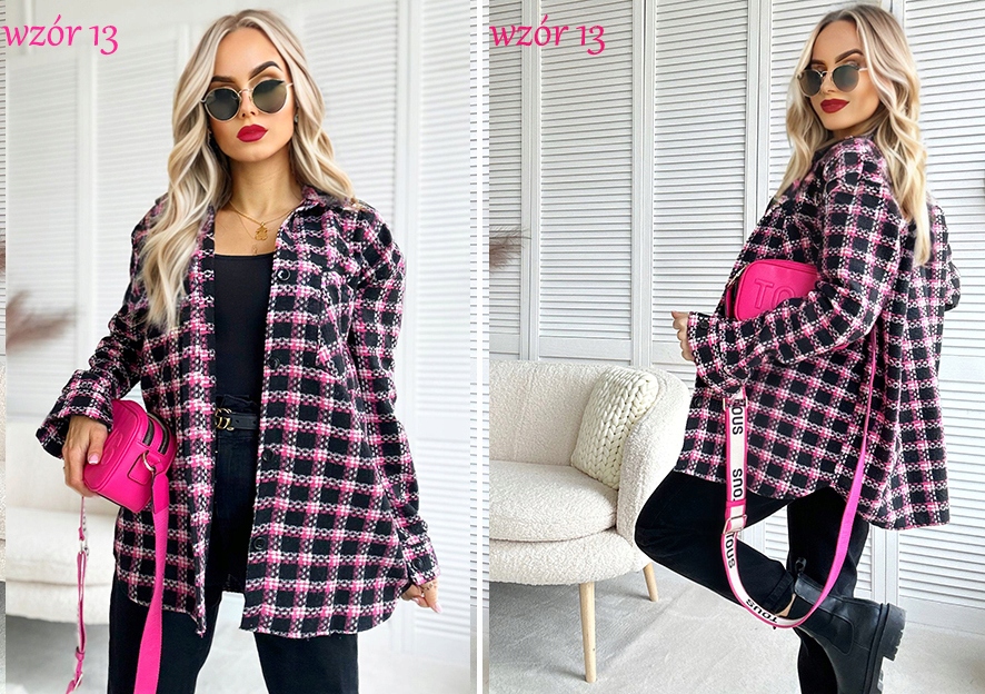 KOSZULA FLANELOWA DAMSKA w kratę luźna zapinana na guziki Linia regular