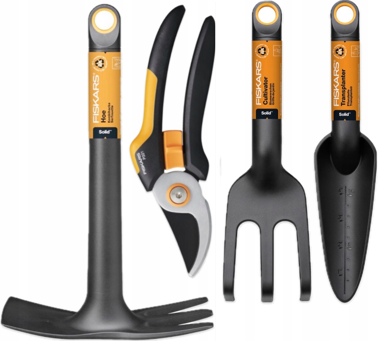 Fiskars Narzędzia Ogrodnicze Zestaw Łopatka Widełki Motyczka Sekator 4 el