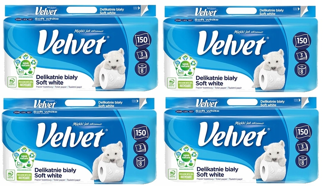 

Velvet Papier Toaletowy Biały zestaw 4x 8 rolek
