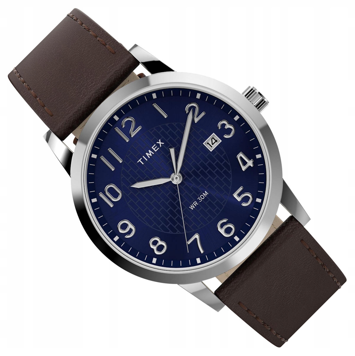 Stříbrný Modrý Pánský Klasický Čitelný Timex Hodinkový Náramek Na Řemínku TW2Y67500