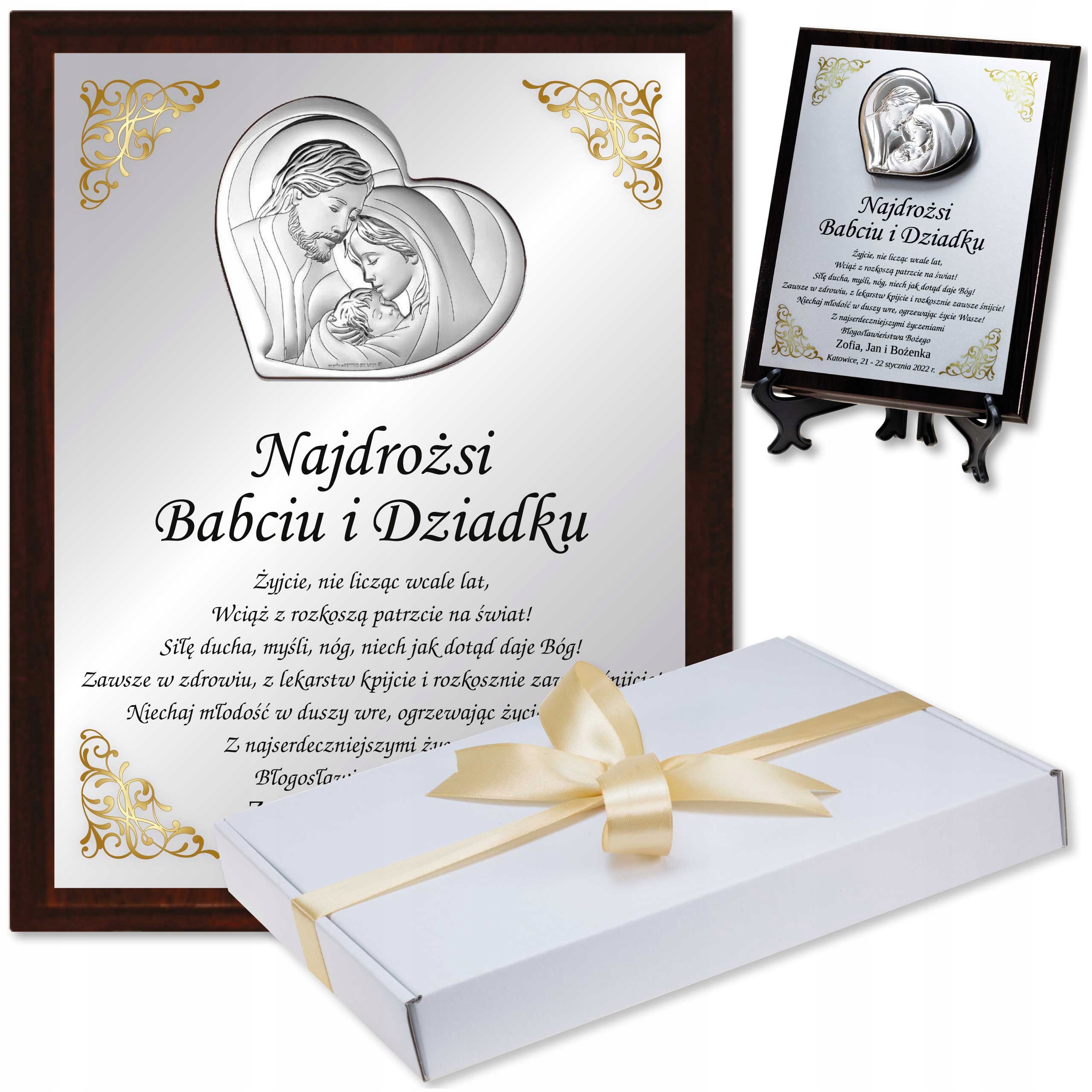 dla Babci Dziadka Upominek na Dzień Pamiątka Obraz Srebrny +pudełko