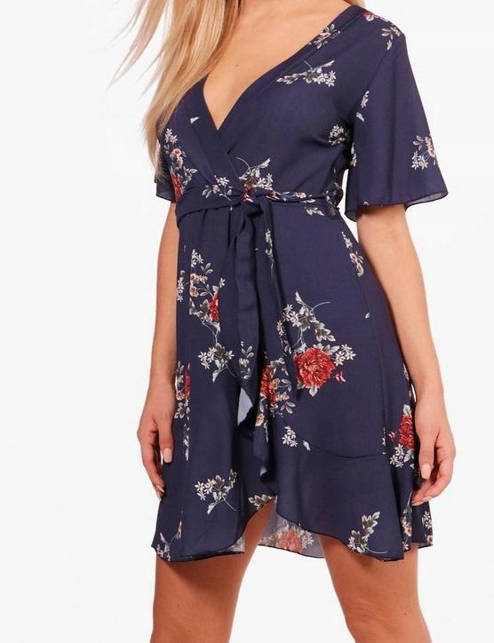 BOOHOO GRANATOWA SUKIENKA KWIATY MINI 40