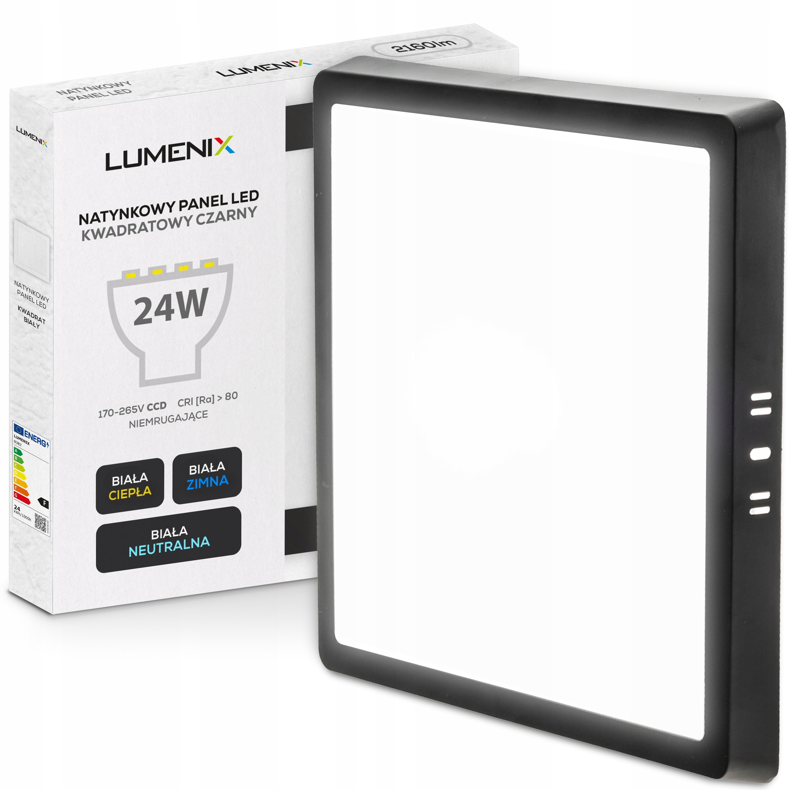 

Panel plafon Led Natynkowy 24W niemrugający Czarny