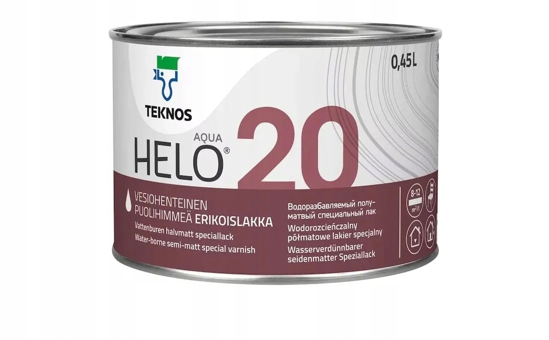 Lakier Wodorozcieńczalny do drewna Teknos Helo Aqua 20 Półmat 0,45L