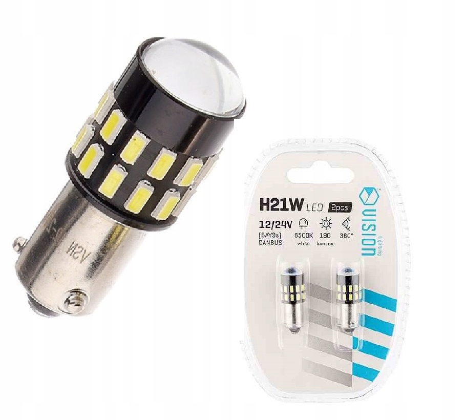 ŻARÓWKA H21W BAY9s MOCNA - JASNA - BIAŁA 360° - LED CANBUS
