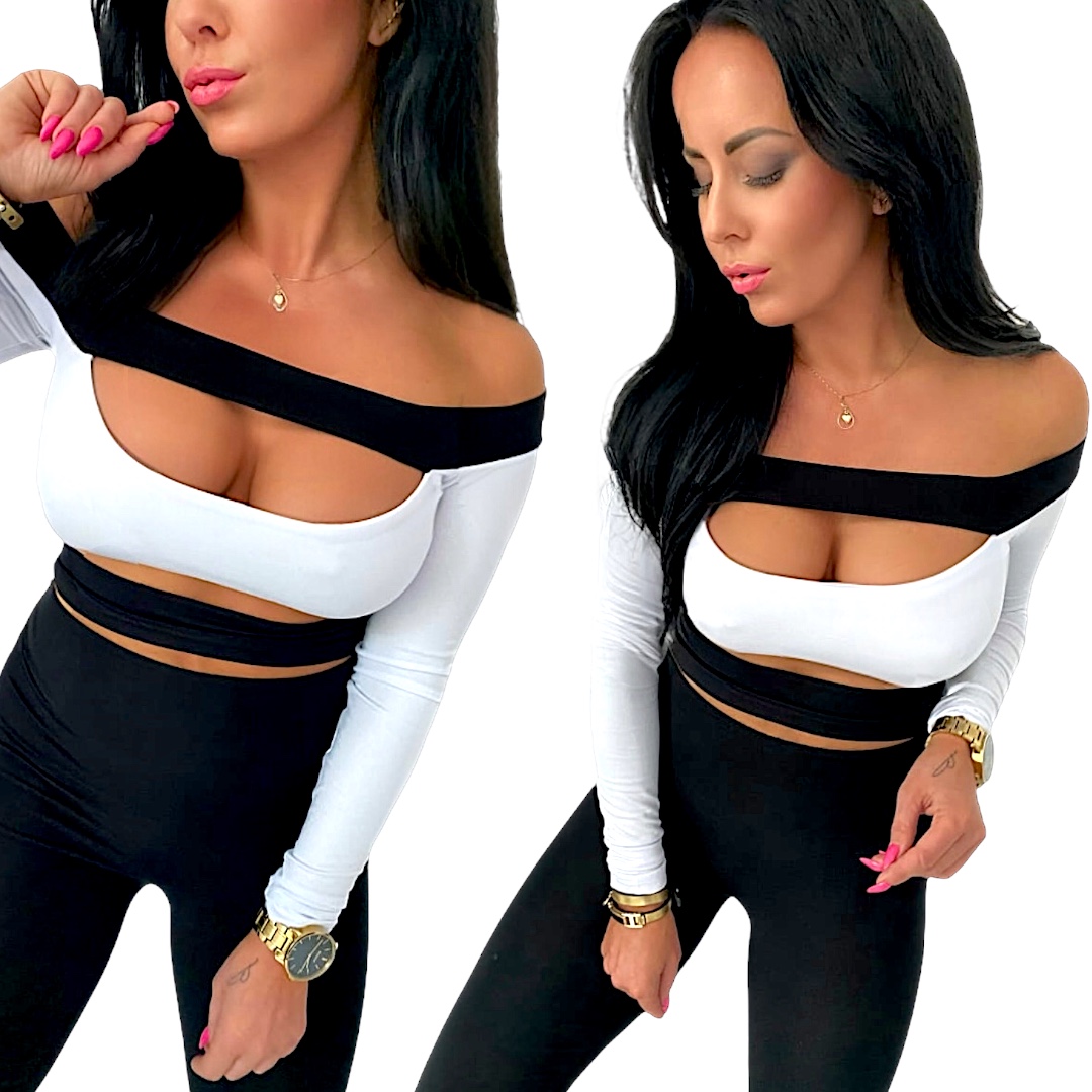 Dámská halenka s dlouhým rukávem, sexy španělský výstřih s výřezy, velikost M 38