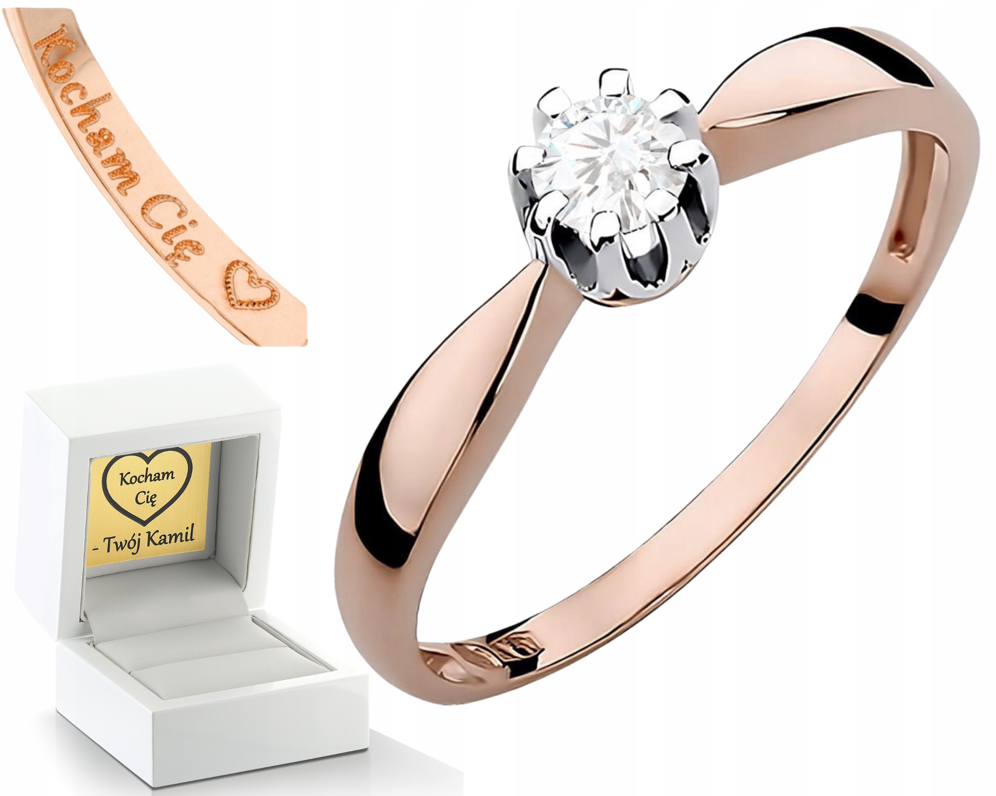 Růžové Zlato Prstýnek Diamant Lab 0,20 Ct Jako Dárek Gravírování