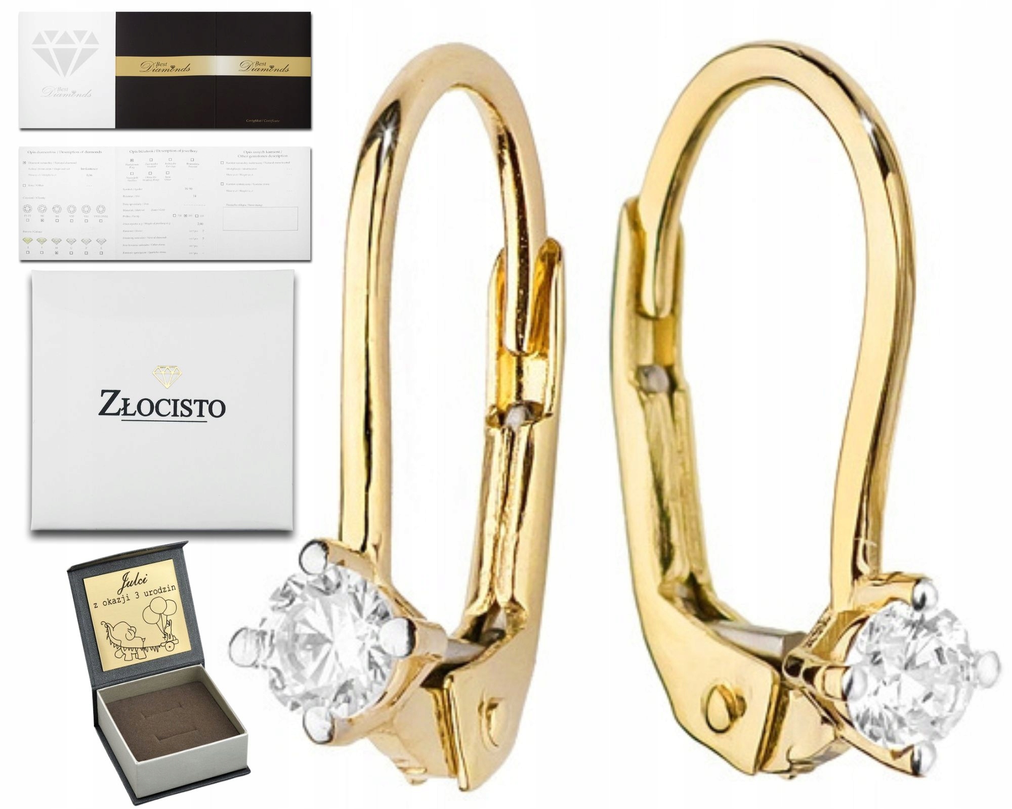 Zlaté Závěsné Náušnice S Diamanty A Brilianty 585