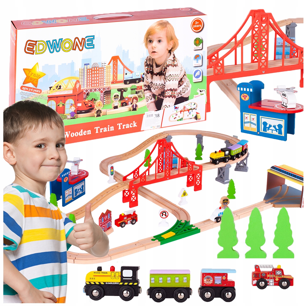 DREWNIANA KOLEJKA POCIĄG LOKOMOTYWA MIASTO POLICJA STRAŻ AKCESORIA 320 CM Waga produktu z opakowaniem jednostkowym 2.7 kg