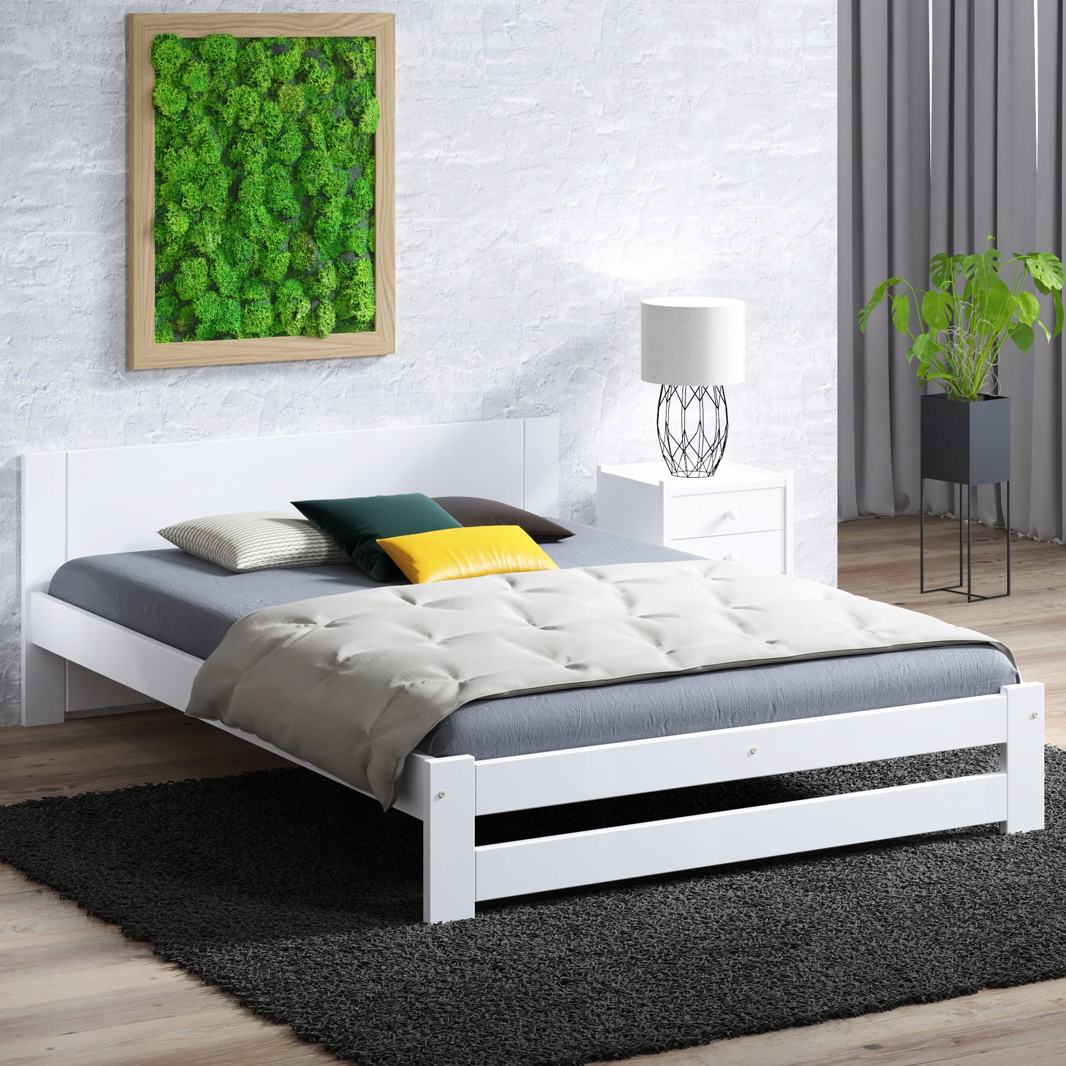 

Łóżko 160x200 Drewniane Sosnowe Białe Szare DMD13