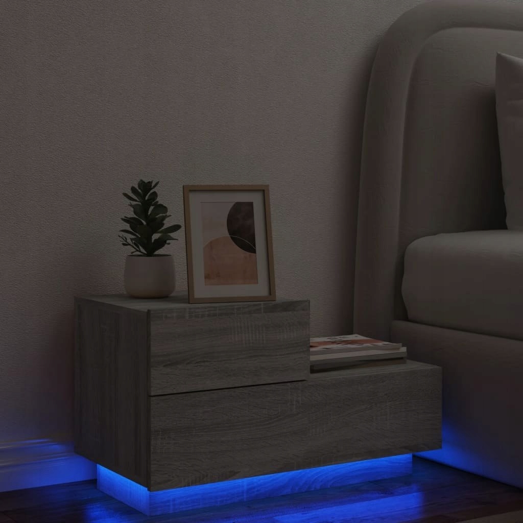 Nočná skrinka s Led, sivý dub sonoma, 70x36x40,5 cm