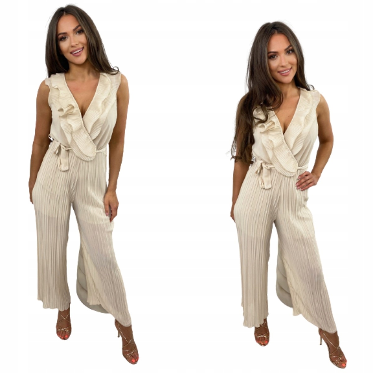 Plisovaná Kombinéza Sabrinna S Volánem, Béžová