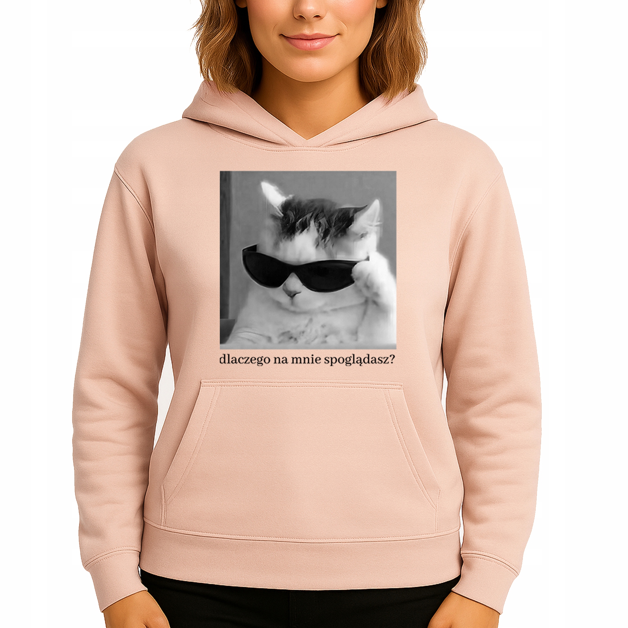 Mikina Broskvová Hoodie S Kapucí Proč se na mě díváš Vel M