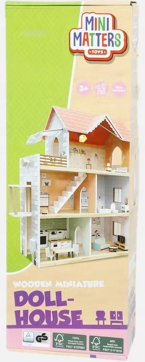 DOMEK DREWNIANY DLA LALEK WINDA MEBLE DUŻY MINI MA Szerokość produktu 63.5 cm