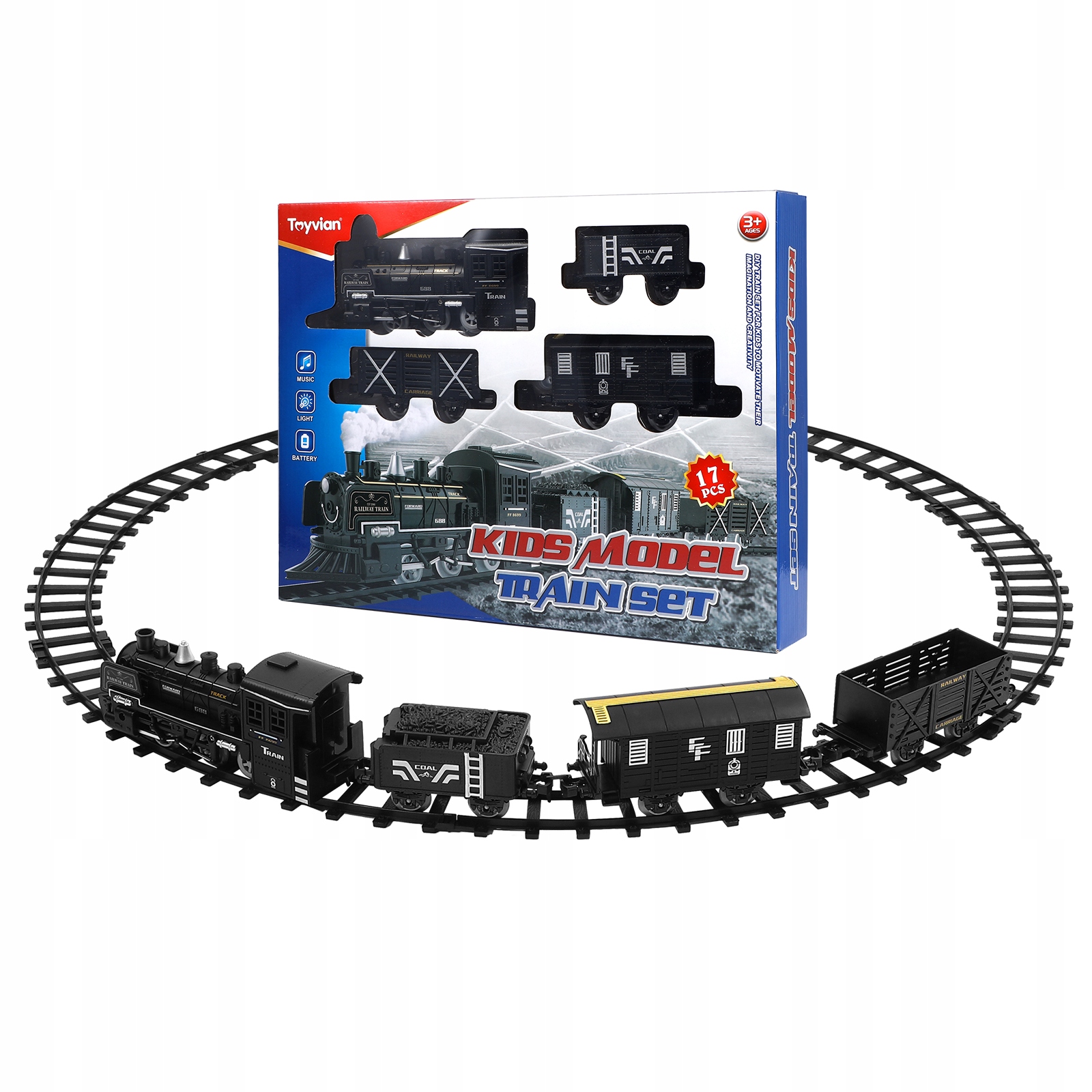 Pociąg Towarowy KOLEJKA Elektryczna Lokomotywa 4 WAGONÓW+tor kolejowy Seria Toyvian Kids Steam Engine Locomotive Toy