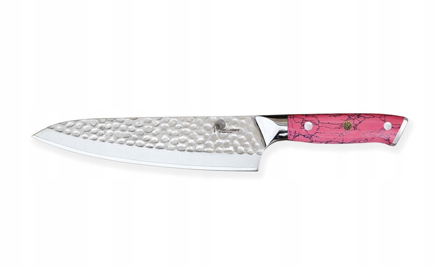 Nôž šéfkuchára Gyuto 210 mm Dellinger Pink Stone Tsuchime Damascus