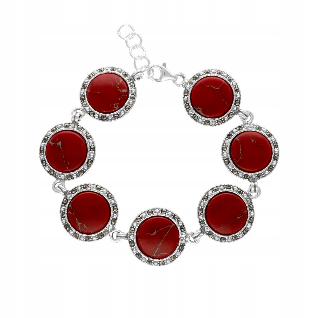 Stříbrný náramek s korálem se zlatou nití a markýzami