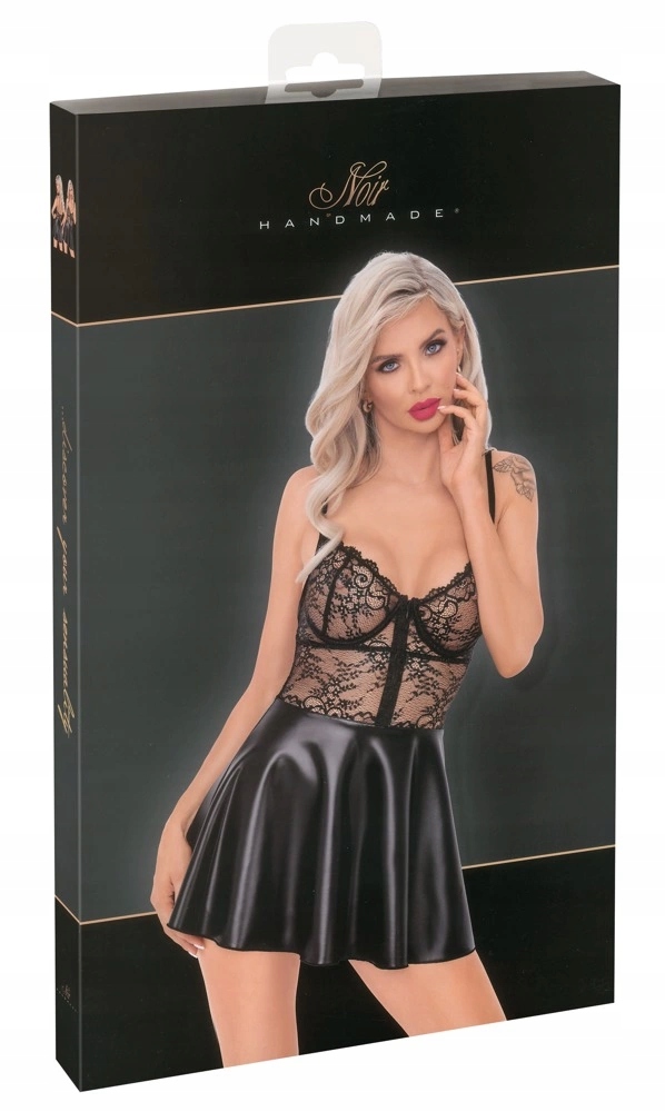 Noir Šaty Mini Černá Krajková S Nastavitelná Ramínka