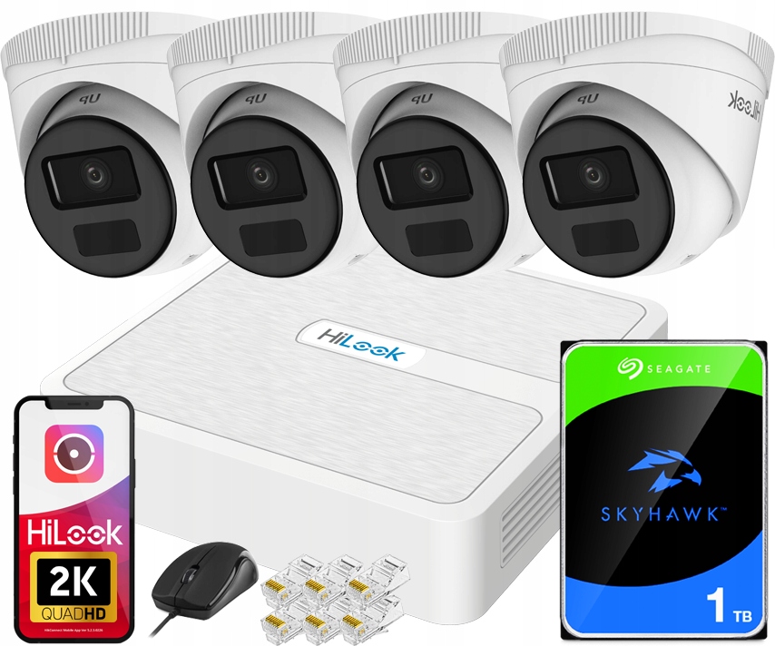 Sada pro monitorování 4 kamer 4MPx 2K+ IPCAM-T4-P PoE HiLook od společnosti Hikvision