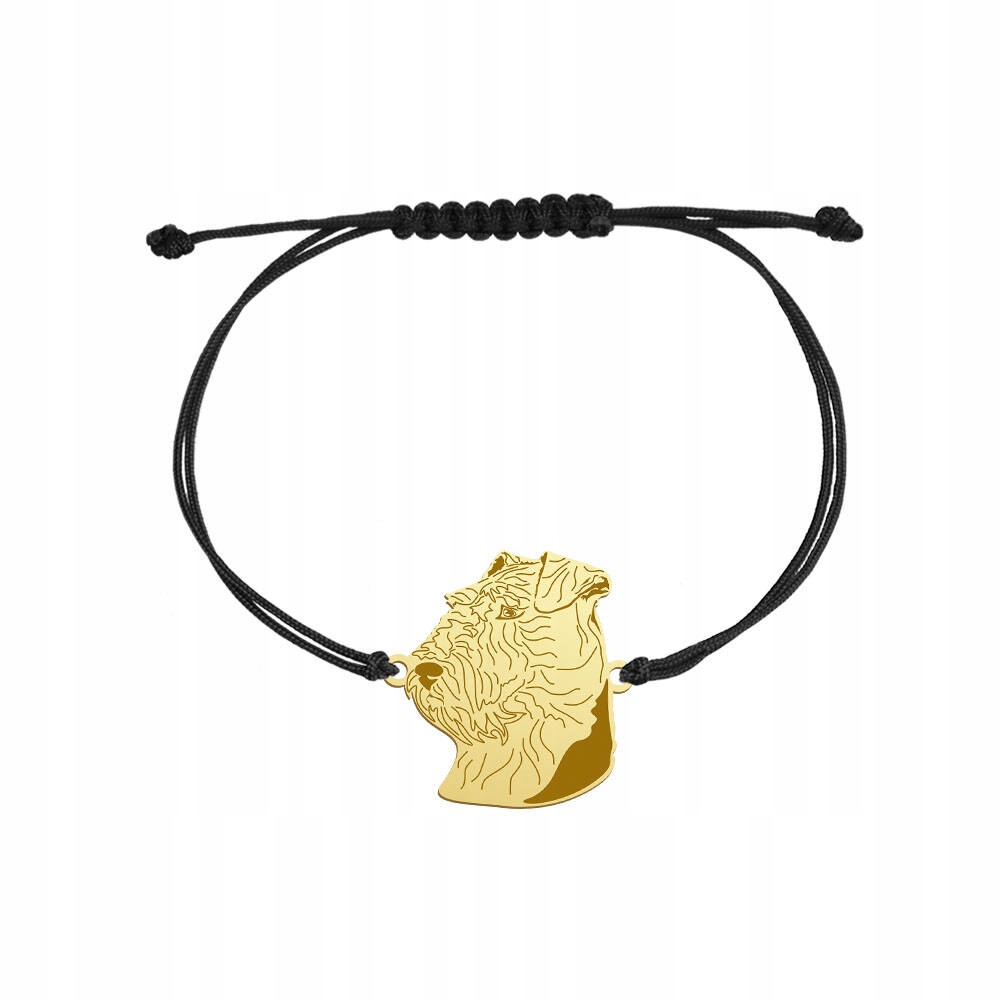 Zlatý náramek s psem Velšský teriér Stříbro 925 Šňůra Gravírování Bonus