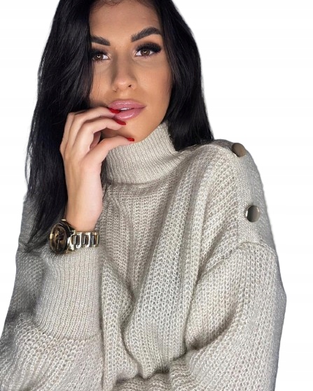 Teplý klasický svetr s knoflíky, béžová barva