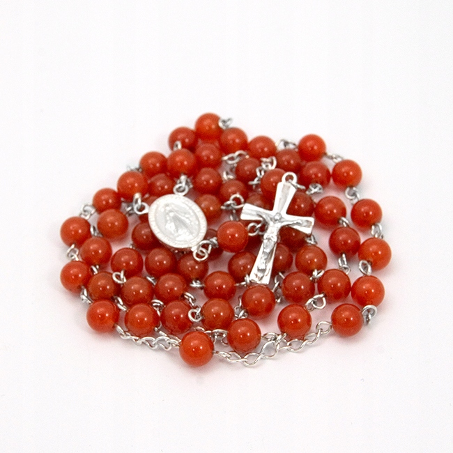 Tradiční ručně vyráběný růženec pro katolíka stříbro přírodní kameny