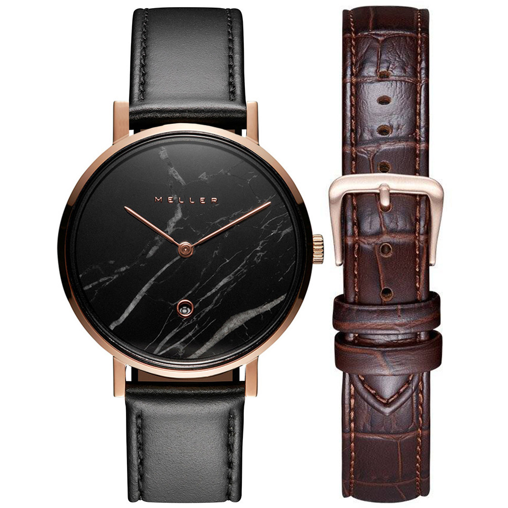 Dámské hodinky Meller W1RMN-2ROSE- WNST-1BLACK-WRST-1.2BROWN-set černé