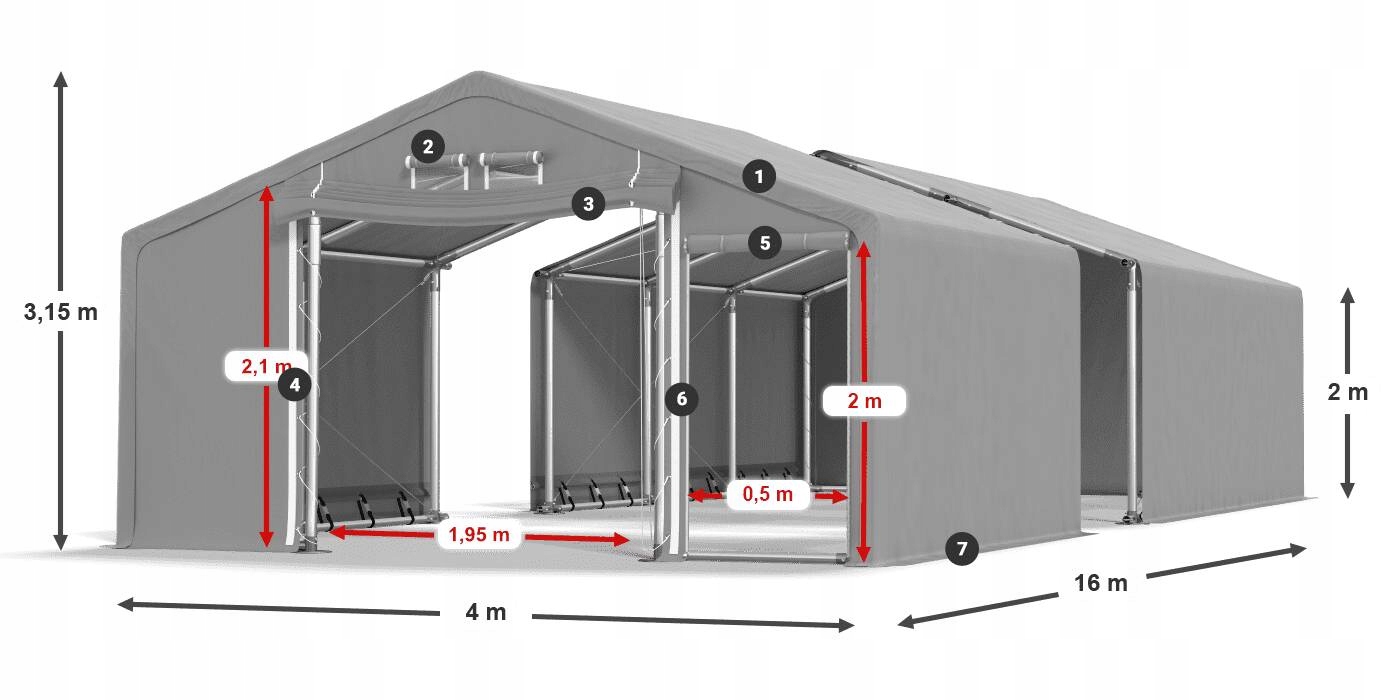 Namioty Przemysłowe 4x16m Solidne DAS 600 WP Szerokość 4 m
