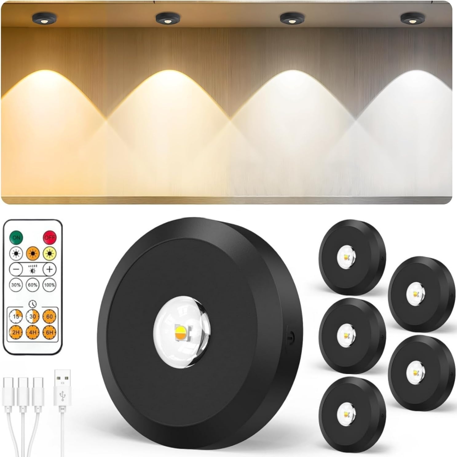 Led Podšálkové Osvětlení Sada 6 Ks 2 Ovladače Jvurice Magnetické