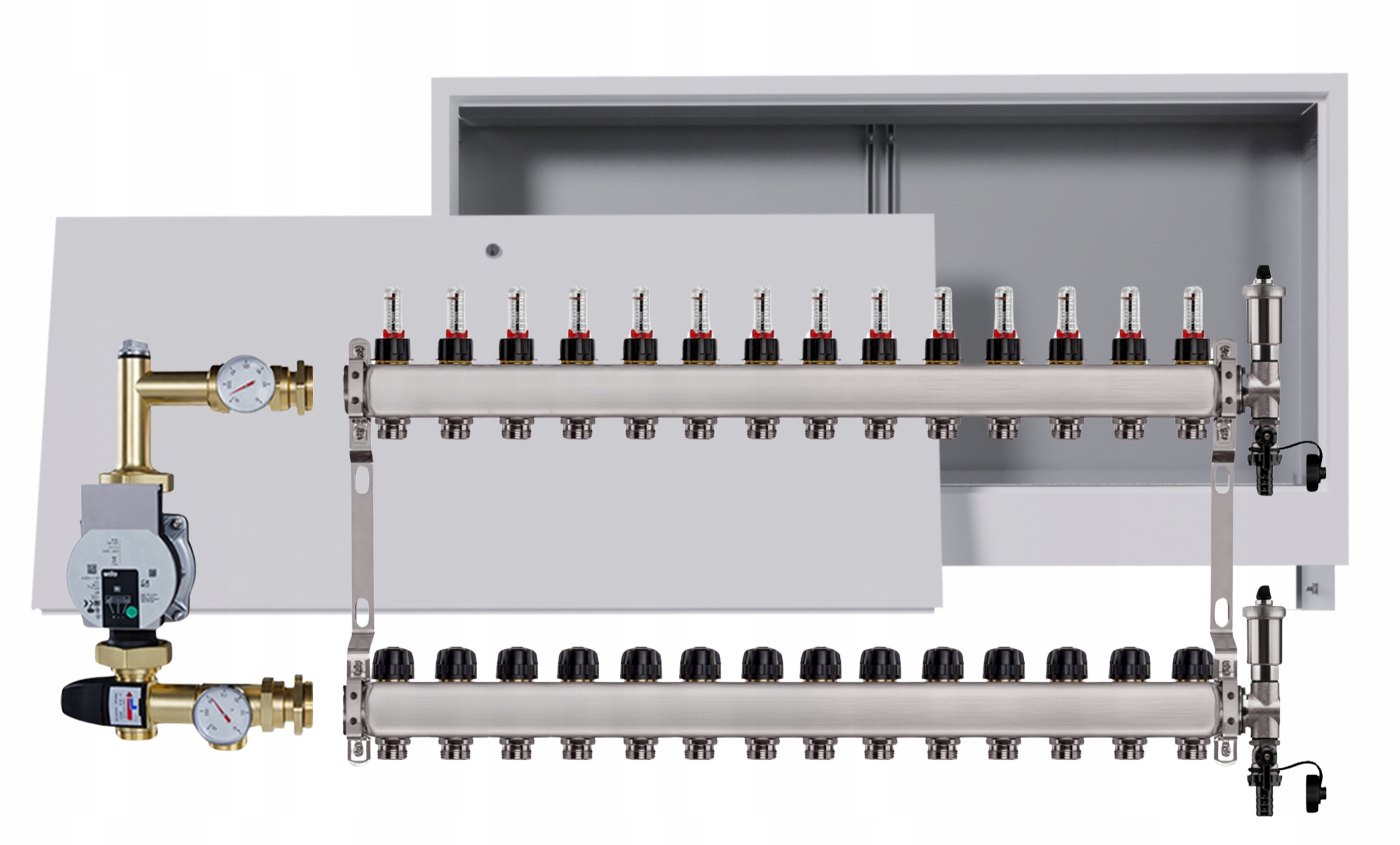 Nerezový rozdělovač pro podlahovku 14 s podomítkovou schránkou Pumpa Wilo