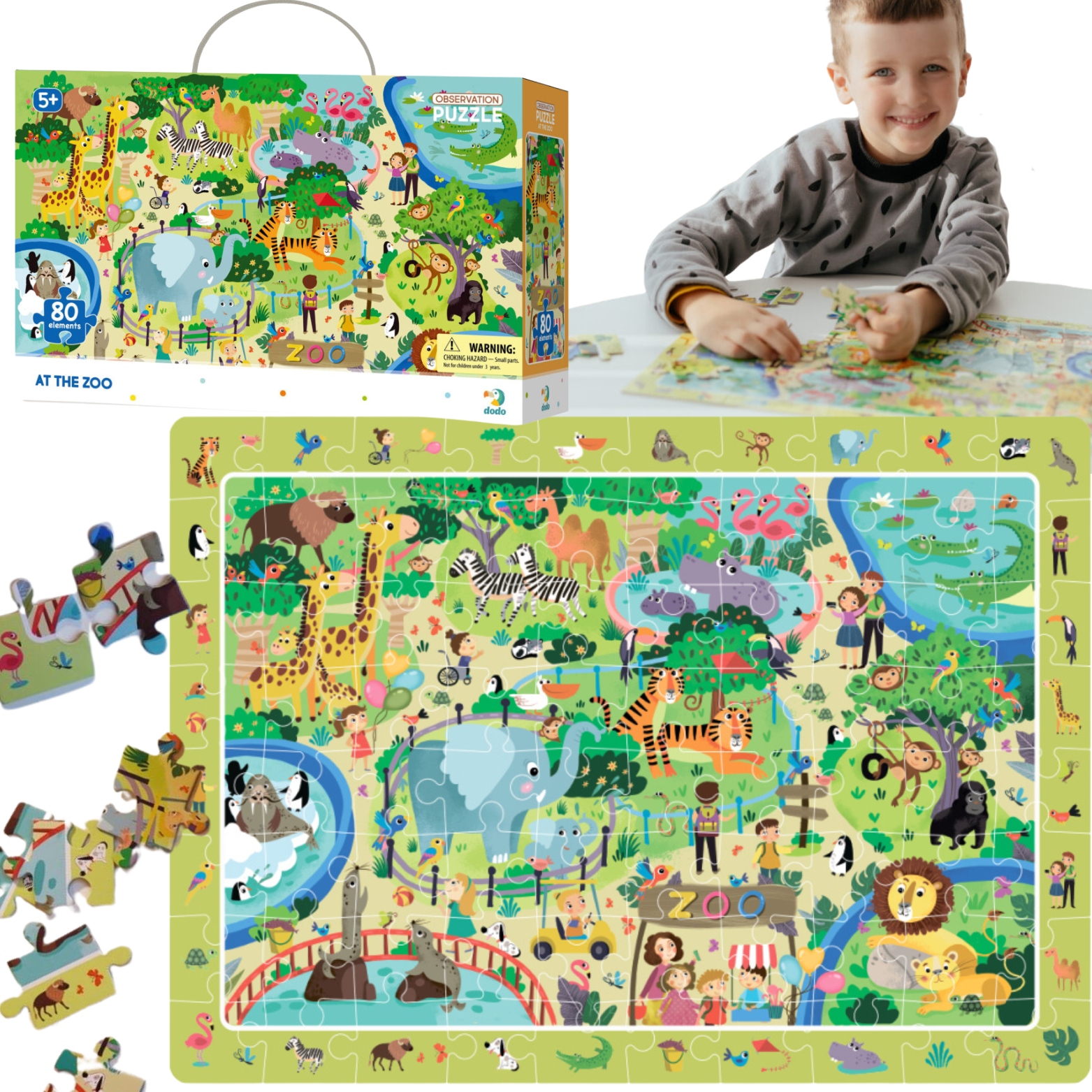 Puzzle Dodo Toys Observation 80 elementów Puzzle obserwacyjne 80 W zoo Wiek dziecka 5 lat +