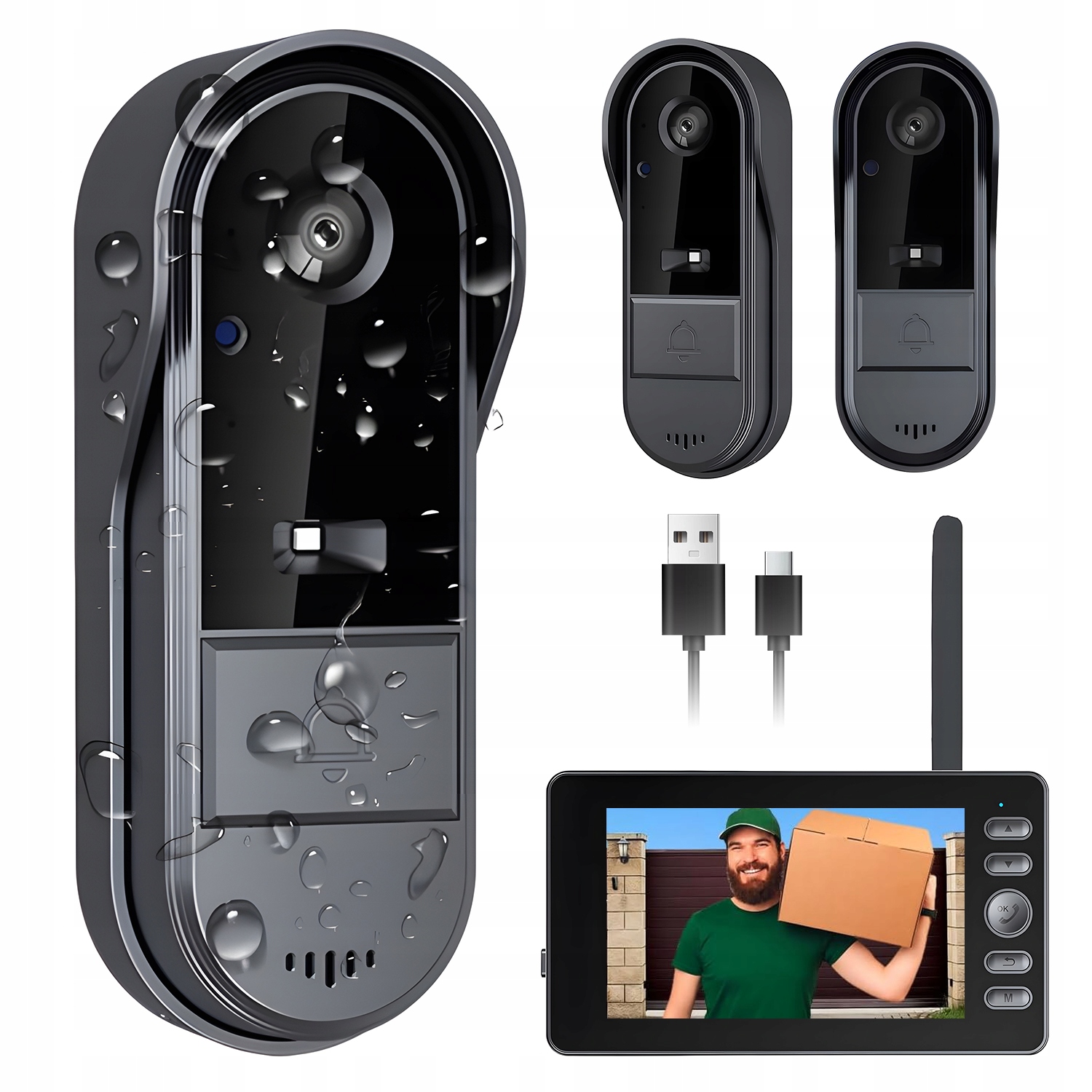 Bezdrátový Video Dveřní Zvonek S Interkomem 170° IP65 2.4GHZ 1080P