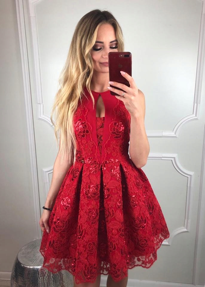 Šaty Krajkové Svatební Hostina Šaty Diana, Červené, 34