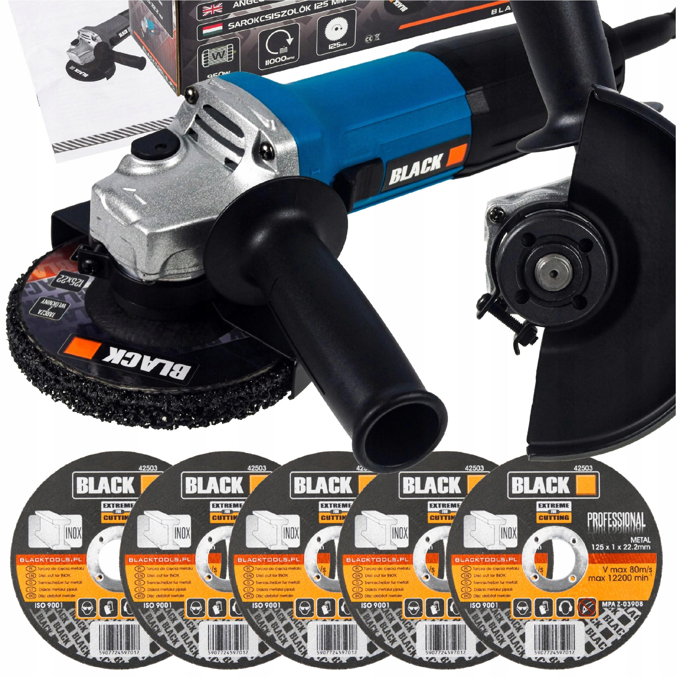 ZESTAW SZLIFIERKA KĄTOWA 125MM 710W + 5X TARCZA DO CIĘCIA BLACK
