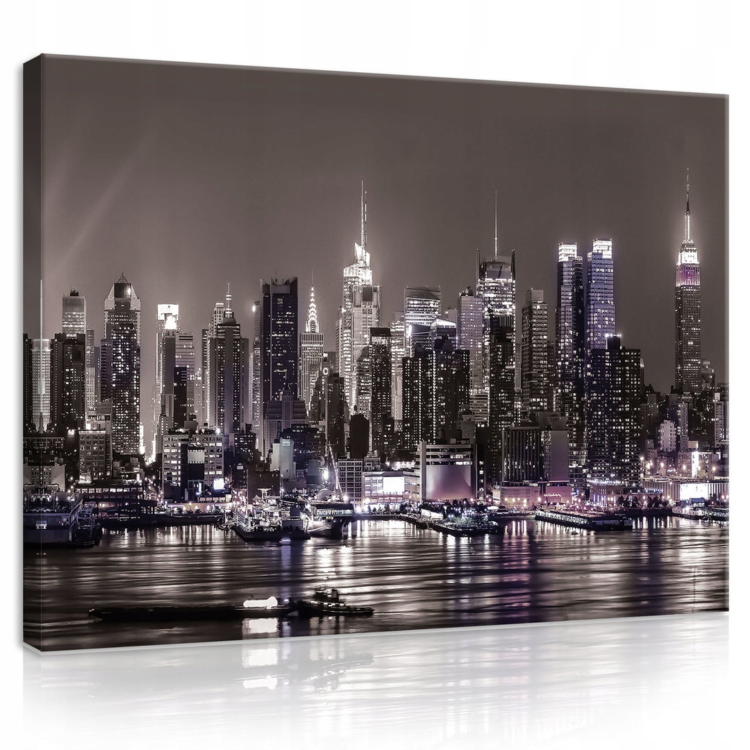 Obraz 100x75 New York panorama noc město mrakodrapy světla odraz