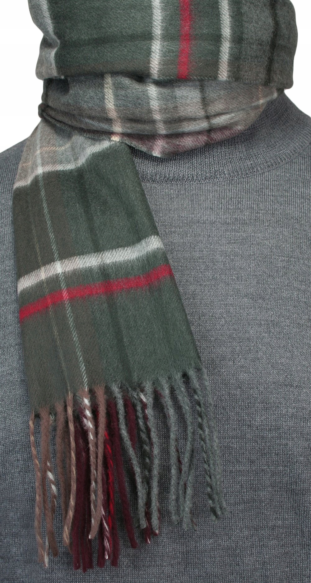 Szaro-Oliwkowy Szalik w Kratkę V.Fraas Cashmink Płeć mężczyzna