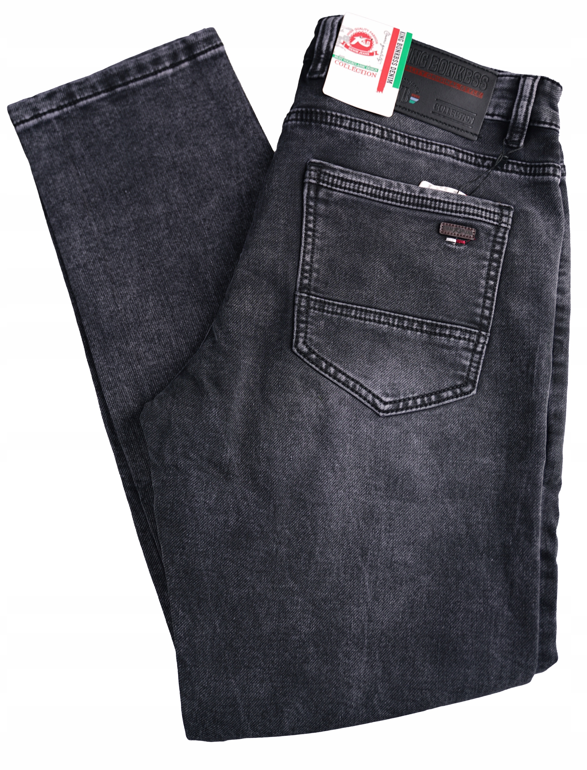 Spodnie męskie jeansy szare rurki slim dżinsy zwężane W38 L32 pas 104-108