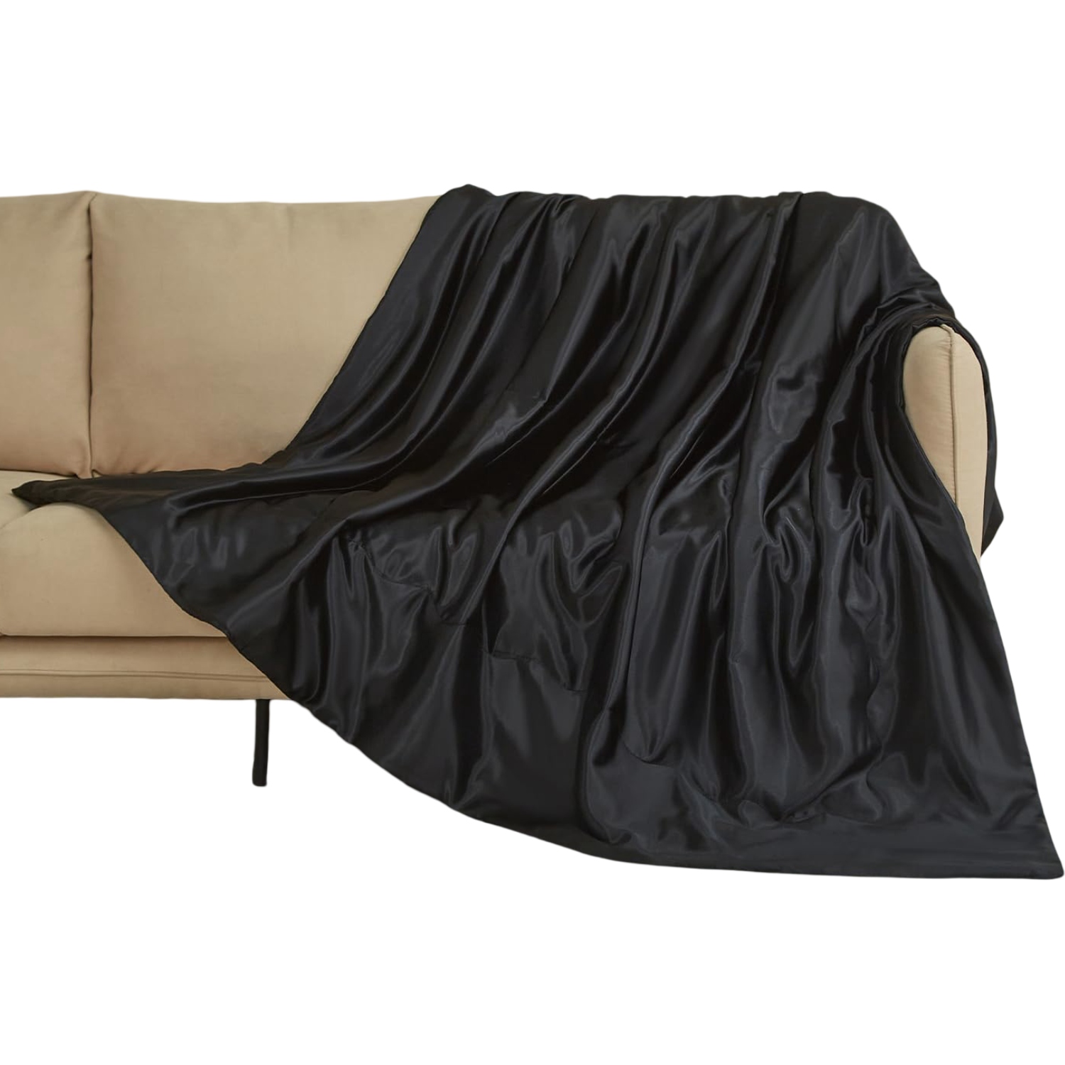 Útulná saténová deka Přehoz na postel Pohovka 200 x 200 cm Černá