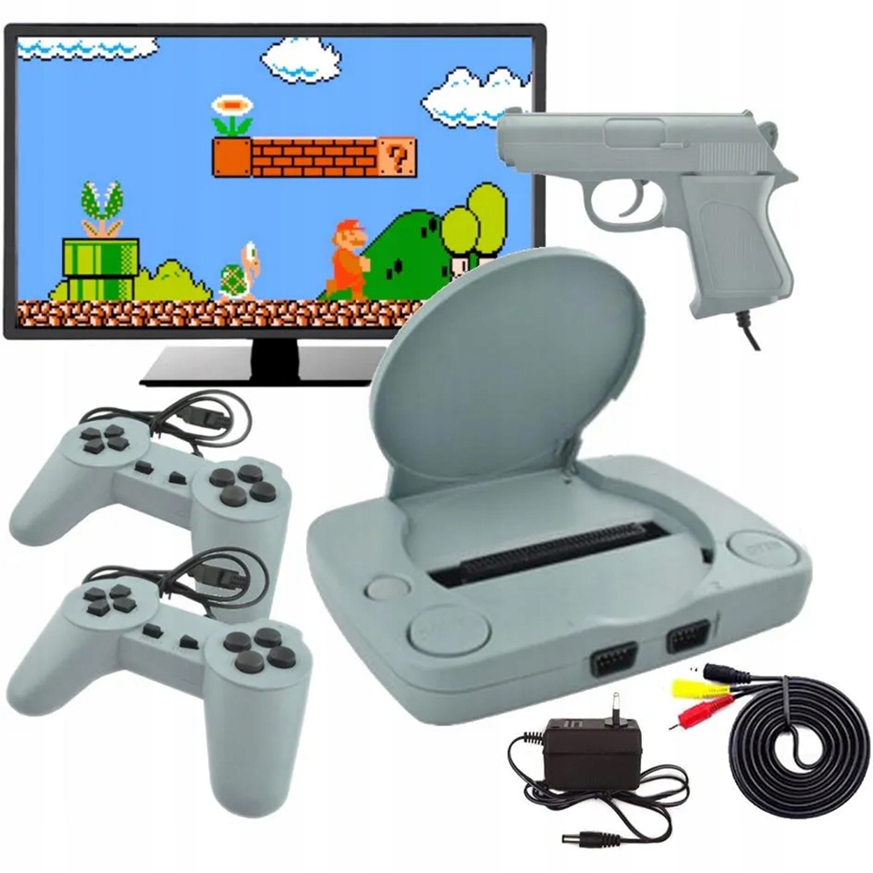 GRA TELEWIZYJNA Retro KONSOLA + PISTOLET 2x PADY MARIO CONTRA + 9999 GIER