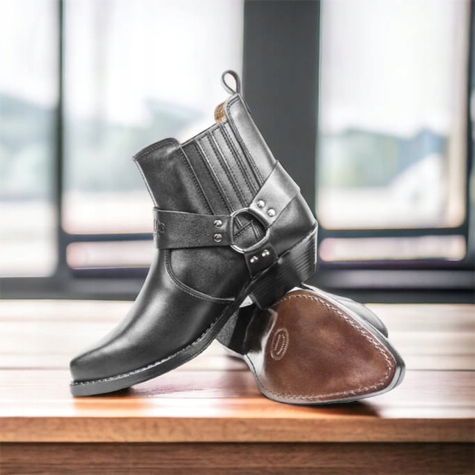 Buty Skórzane Motocyklowe Kowbojki Skórzane Czarne - 44 Rozmiar 44