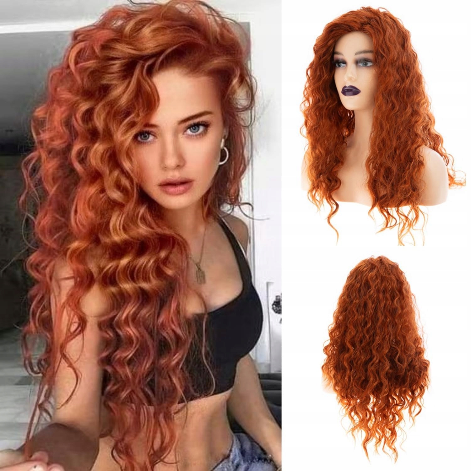 Beweig Dlouhá vlnitá oranžová cosplayová paruka pro ženy