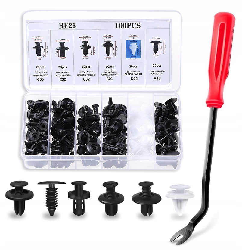 UNIWERSALNY ZESTAW SPINEK SAMOCHODOWYCH 100 SZT. + ściągacz Marka inna