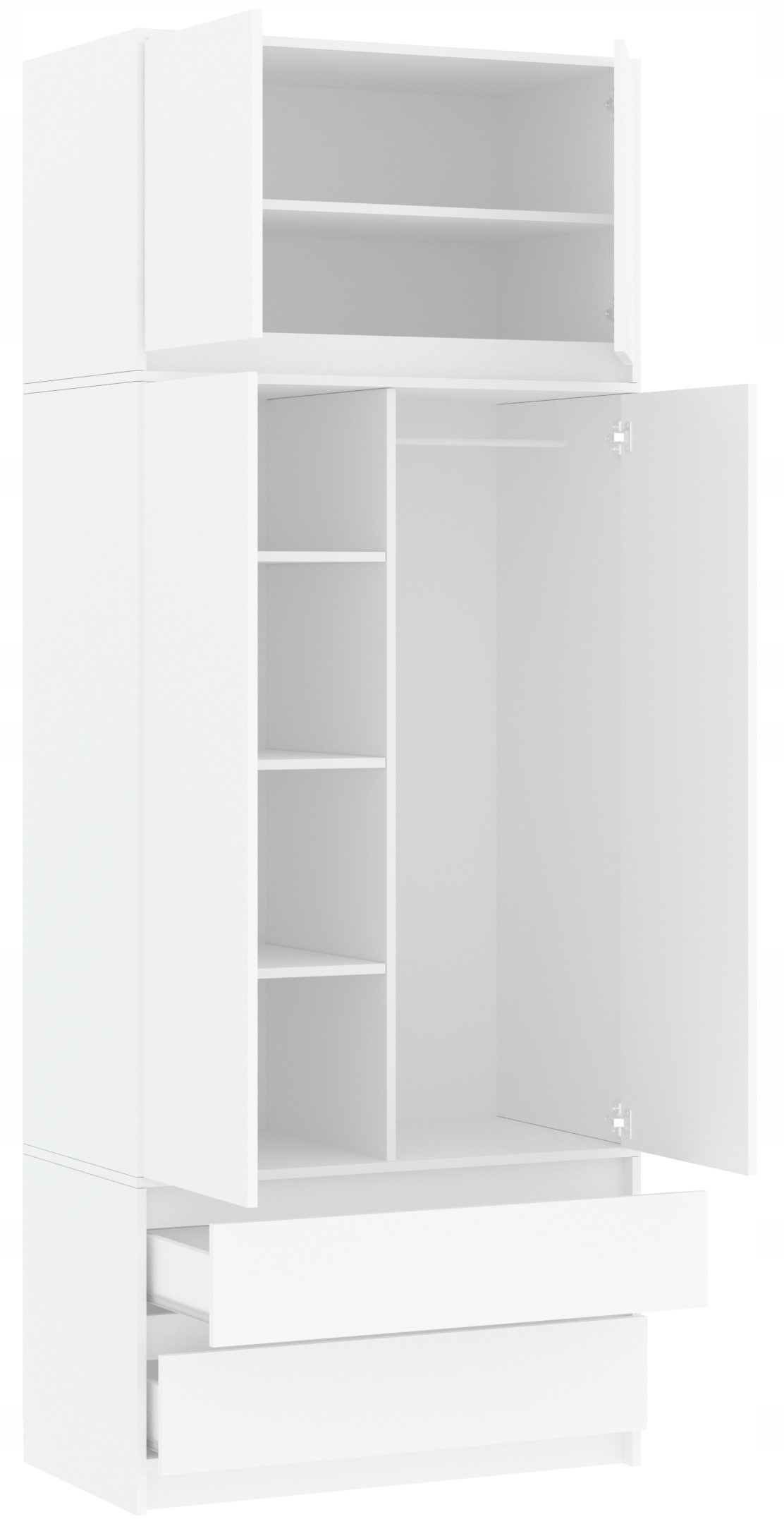 Szafa garderoba 90cm 2d 2sz biała + nadstawka B-9N Szerokość mebla 90 cm