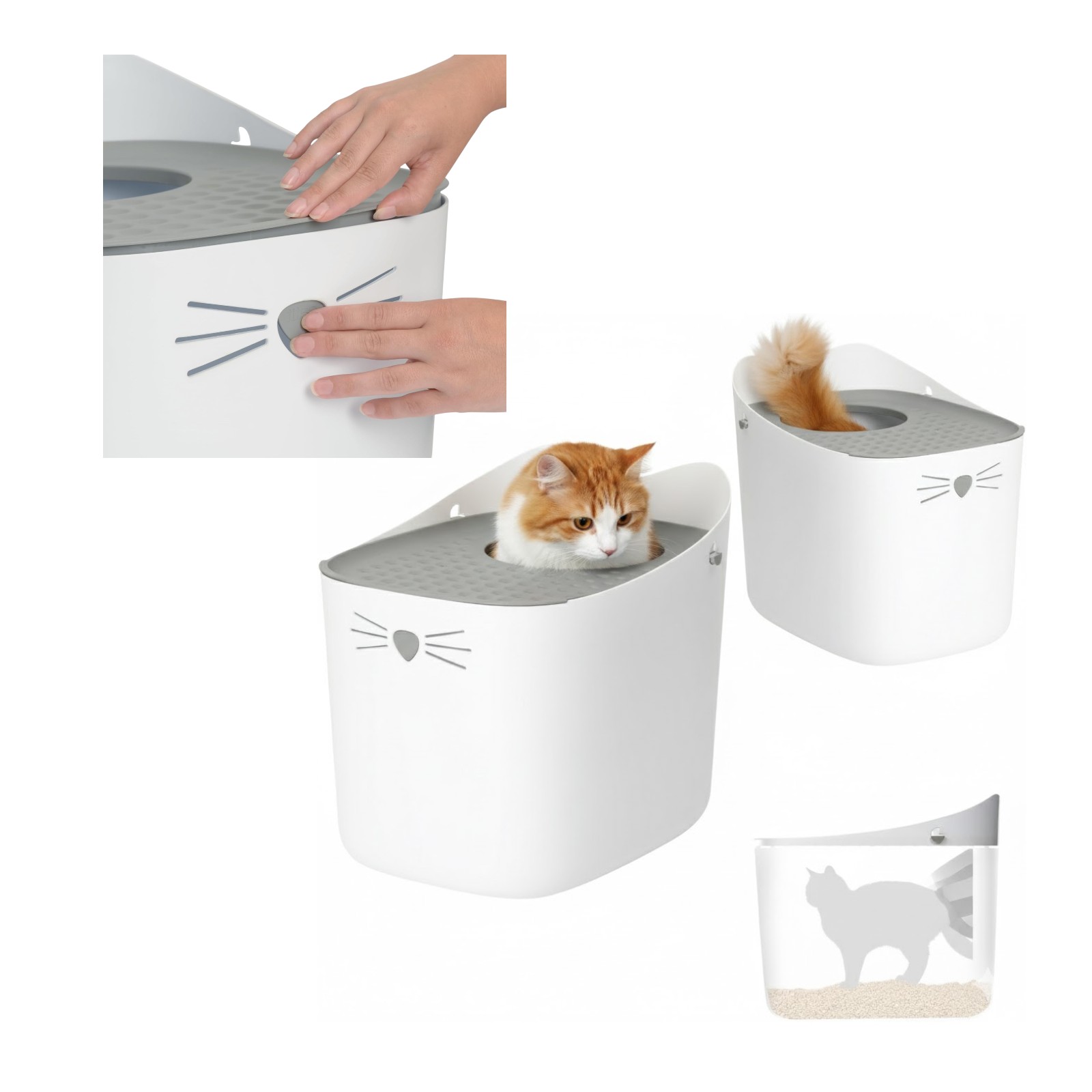 Hagen Catit Pixi Box Duża Kuweta Wejście od Góry dla Kota Szaro-Biała