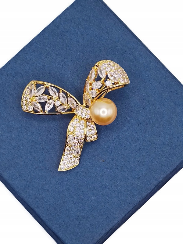 Luxusní Mašle Brož Ze 14K Zlata Dárek Krabička